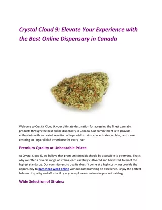 Crystal Cloud 9 Elevate Your Experience with the Best Online Dispensary in Canada