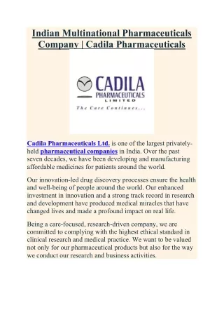 Indian Multinational Pharmaceuticals Company