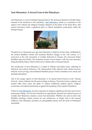sani monastery a sacred gem in the himalayas sani