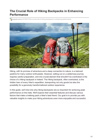 The Crucial Role of Hiking Backpacks in Enhancing Performance