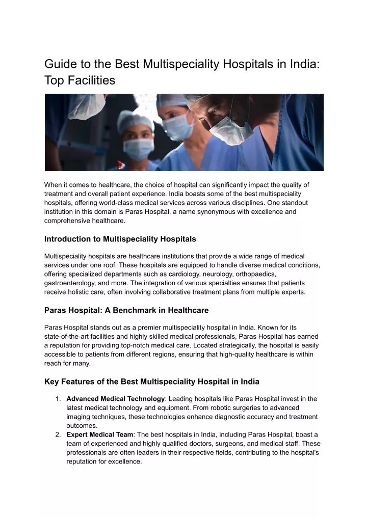 guide to the best multispeciality hospitals