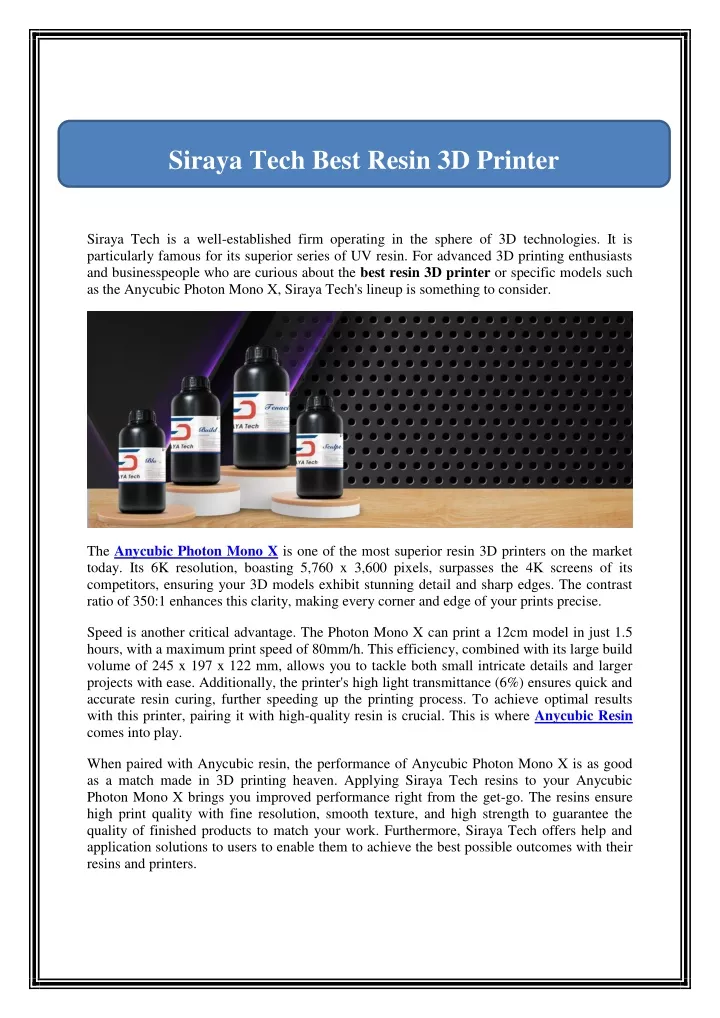 siraya tech best resin 3d printer