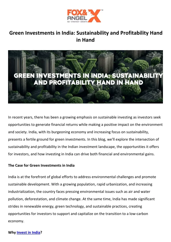 green investments in india sustainability