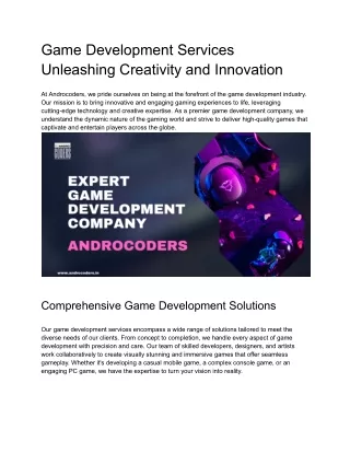Game Development Services Unleashing Creativity and Innovation