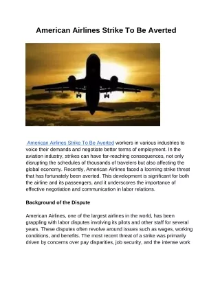 American Airlines Strike To Be Averted