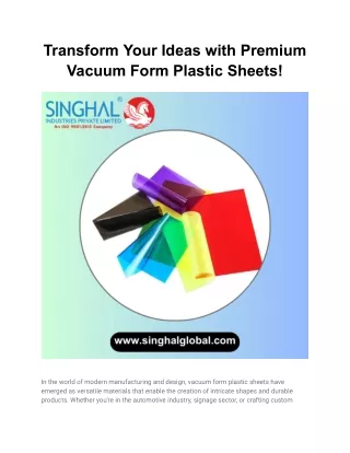 transform your ideas with premium vacuum form
