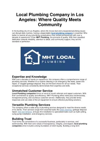 Local Plumbing Company in Los Angeles Where Quality Meets Community PDF