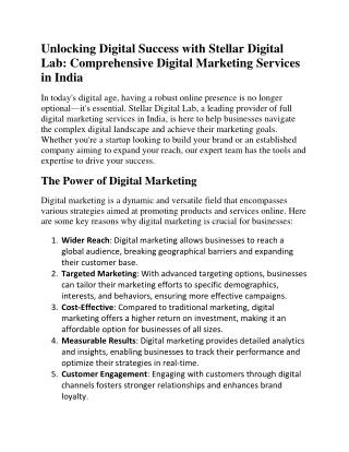 Unlocking Digital Success with Stellar Digital Lab: Comprehensive Digital Market