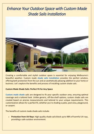 Enhance Your Outdoor Space with Custom Made Shade Sails Installation