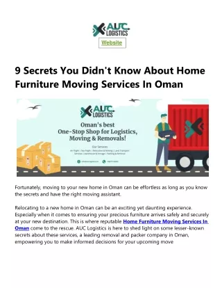 9 Secrets You Didn't Know About Home Furniture Moving Services In Oman