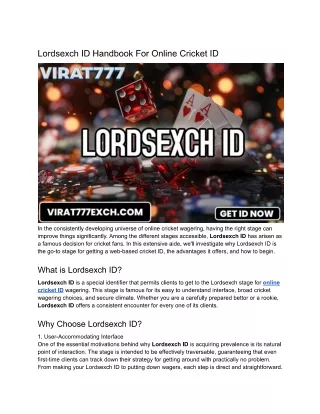 Lordsexch ID Handbook For Online Cricket ID