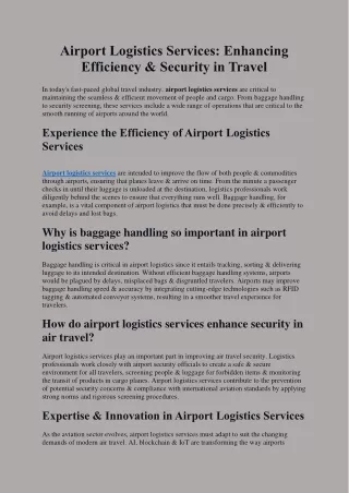 Airport Logistics Services : Enhancing Efficiency and Security in Travel
