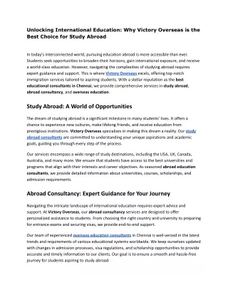 Unlocking International Education: Why Victory Overseas is the Best Choice for S