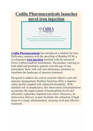 Cadila Pharmaceuticals launches novel iron