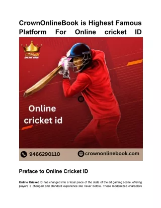 CrownOnlineBook is Highest Famous Platform For Online cricket ID