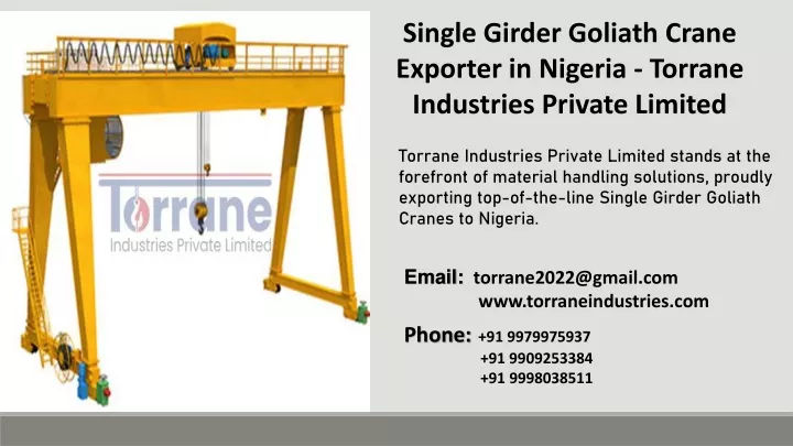 single girder goliath crane exporter in nigeria