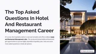 The Top Asked Questions In Hotel And Restaurant Management Career