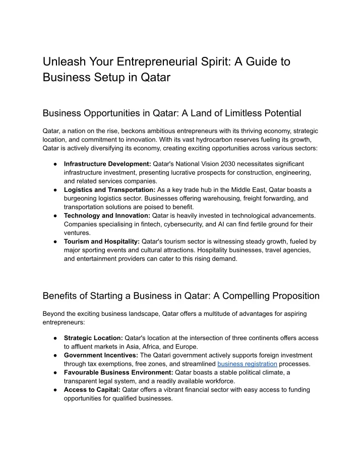 Ppt Unleash Your Entrepreneurial Spirit A Guide To Business Setup In Qatar Powerpoint