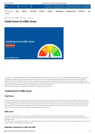 Credit Score Vs CIBIL Score _ CSL Finance