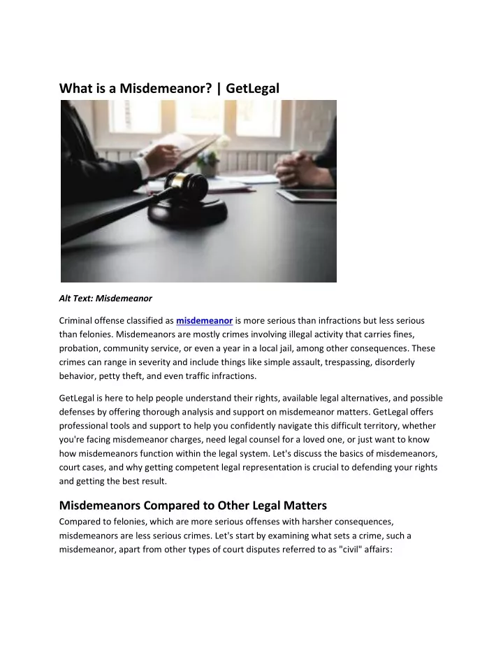 PPT - Understanding What is a Misdemeanor with GetLegal PowerPoint ...