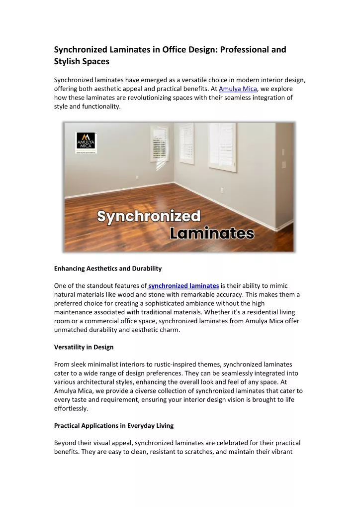 synchronized laminates in office design