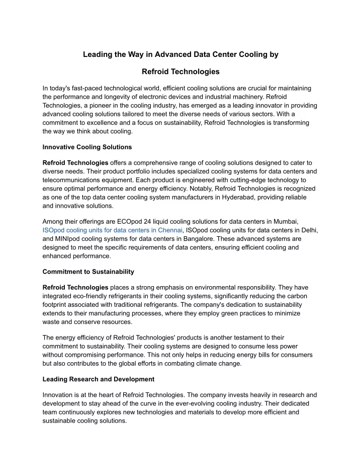 leading the way in advanced data center cooling by