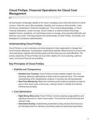 cloud finops financial operations for cloud cost