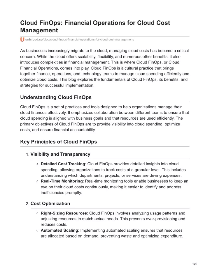 cloud finops financial operations for cloud cost