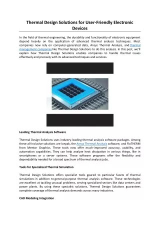 Thermal Design Solutions for User-Friendly Electronic Devices