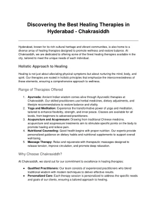 Discovering the Best Healing Therapies in Hyderabad - Chakrasiddh