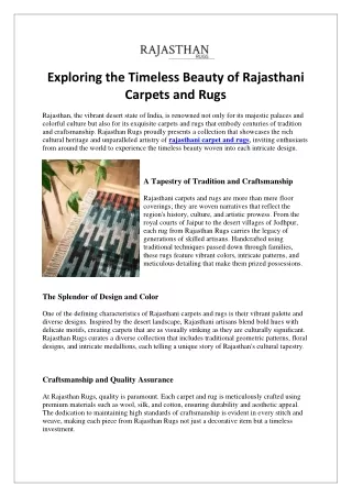 Exploring the Timeless Beauty of Rajasthani Carpets and Rugs