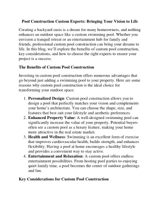 Pool Construction Custom Experts