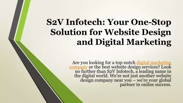 s2v infotech your one stop solution for website design and digital marketing