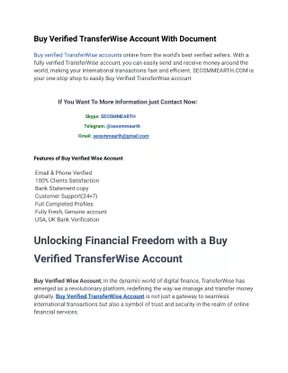 How to Buy Verified TransferWise Account Fast in 2024