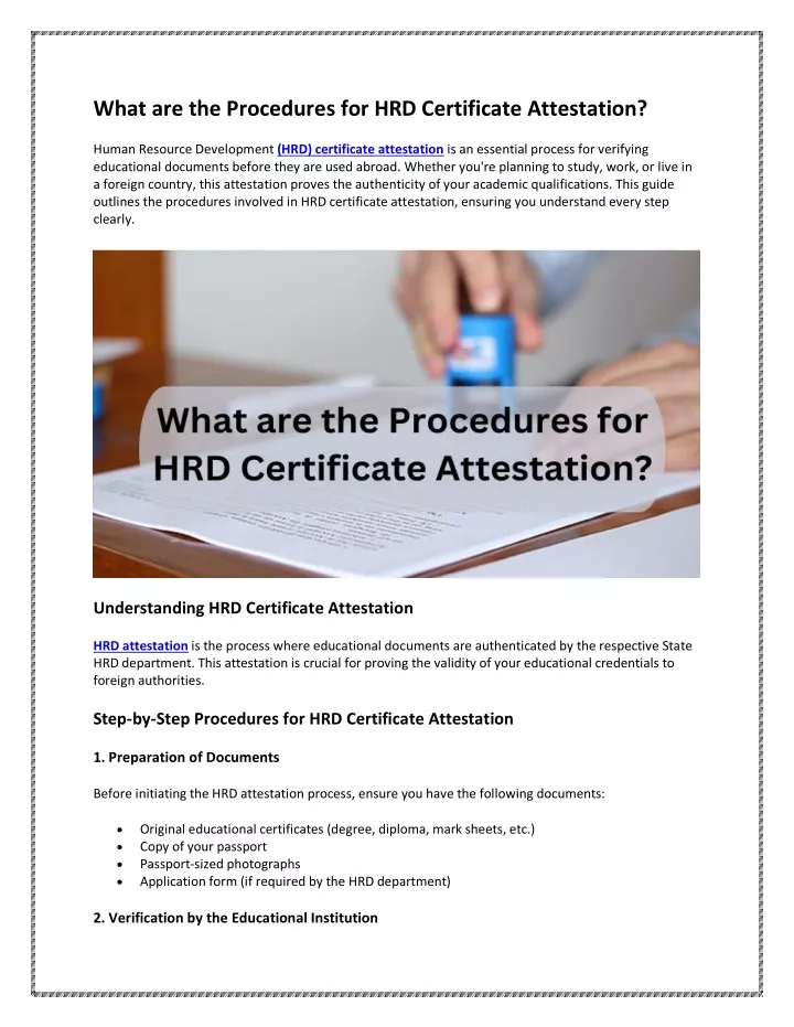 what are the procedures for hrd certificate