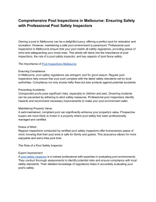 Comprehensive Pool Inspections in Melbourne_ Ensuring Safety with Professional Pool Safety Inspectors