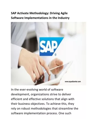 SAP Activate Methodology- Driving Agile Software Implementations in the Industry