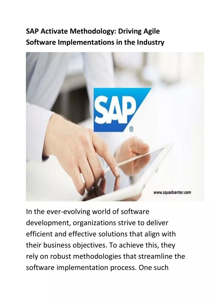 sap activate methodology driving agile software