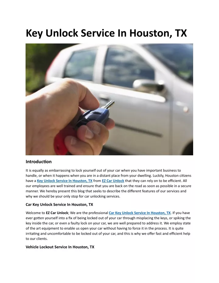 key unlock service in houston tx