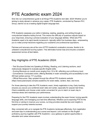 PTE Academic Test Date 2024