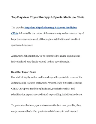 Top Bayview Physiotherapy & Sports Medicine Clinic