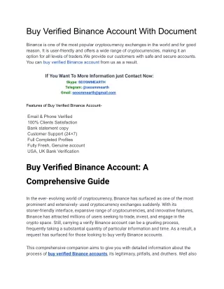 How to Buy Verified Binance Account Fast in 2024