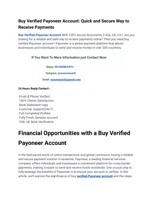 How to Buy Verified Payoneer Account Fast in 2024