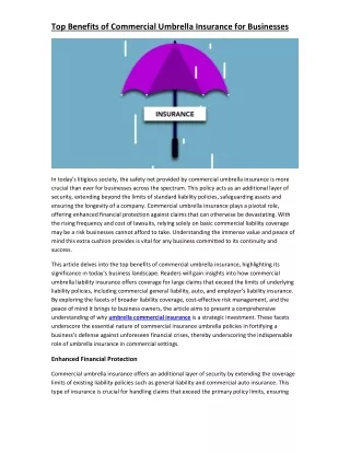 Top Benefits of Commercial Umbrella Insurance for Businesses