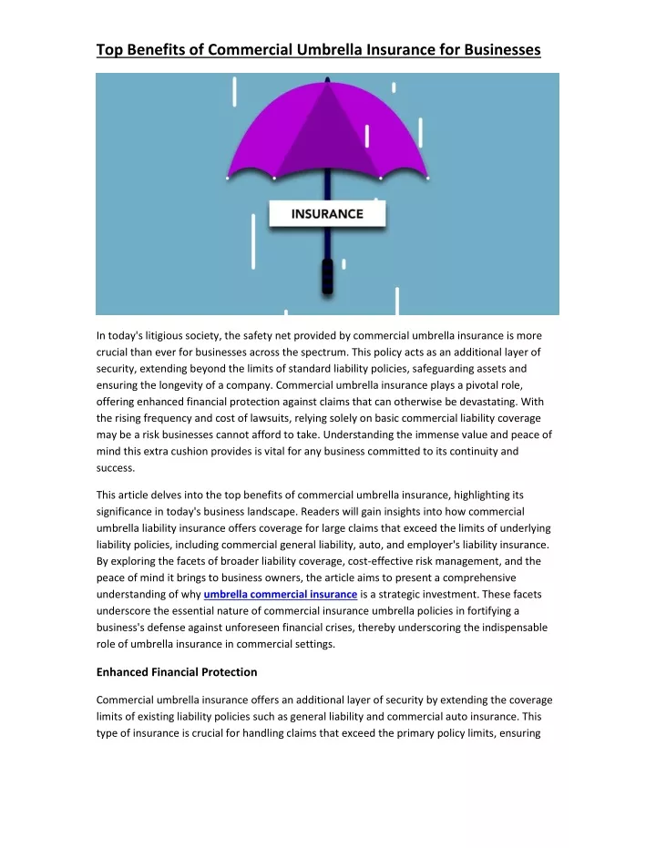 top benefits of commercial umbrella insurance