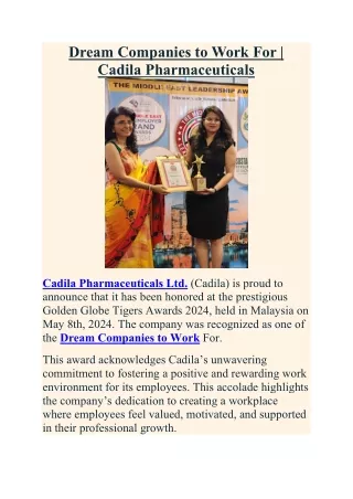 Dream Companies to Work For | Cadila Pharmaceuticals