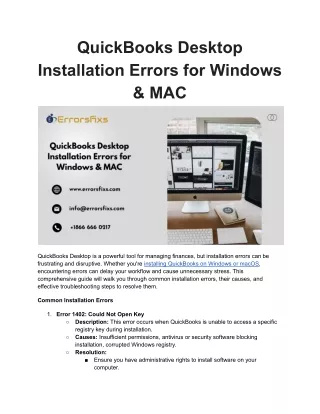 QuickBooks Desktop Installation Errors for Windows & MAC