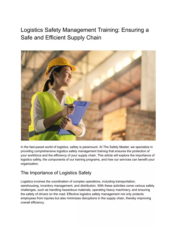 logistics safety management training ensuring