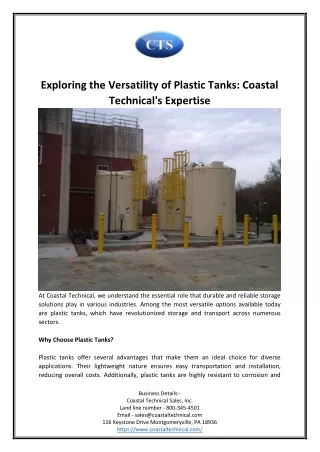Exploring the Versatility of Plastic Tanks Coastal Technicals Expertise