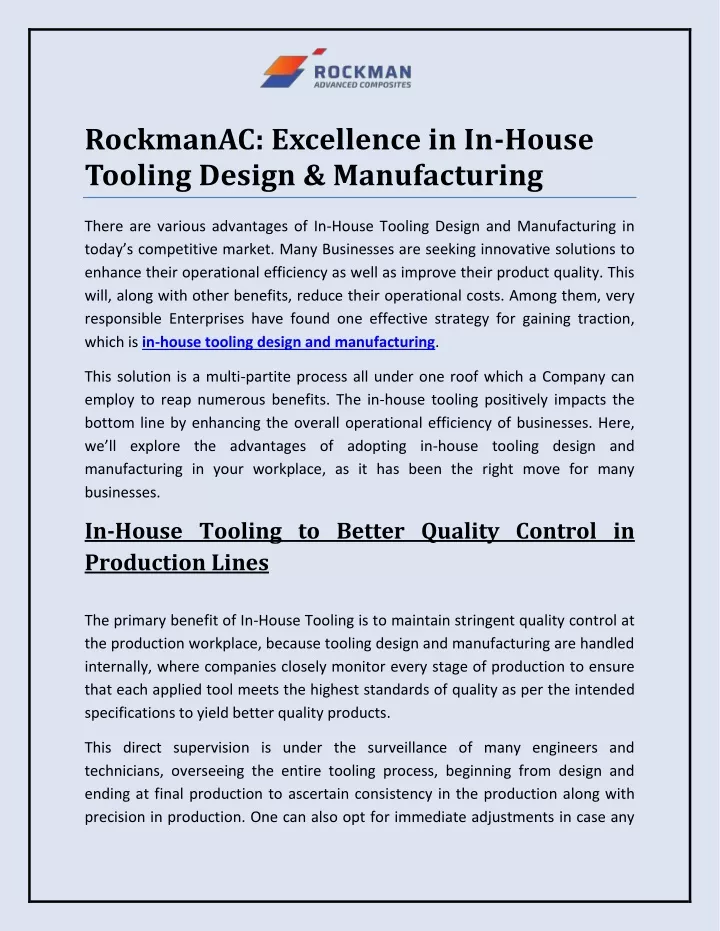 rockmanac excellence in in house tooling design